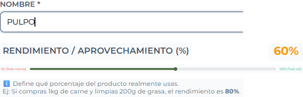 Ingrediente pulpo en CosteOS (La Nave 5) · rendimiento 60 %